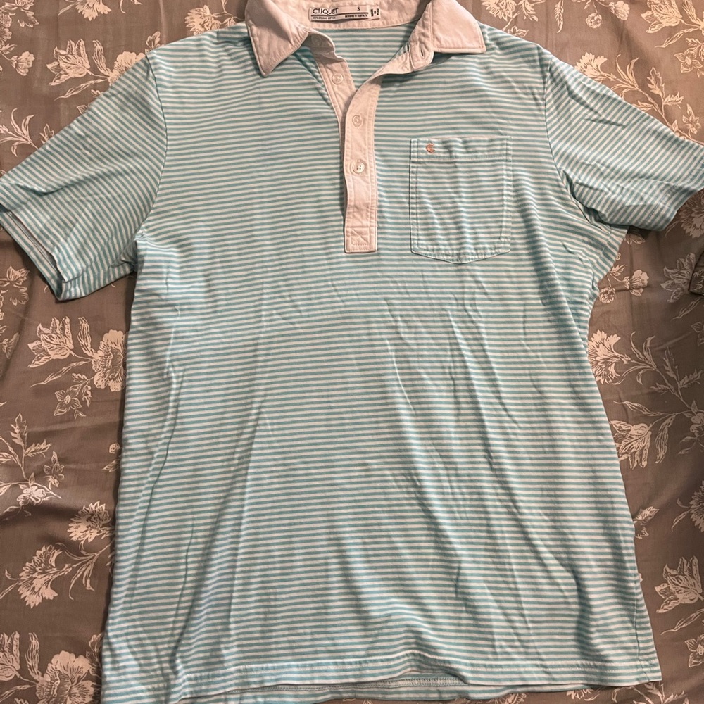 Criquet Players Shirt in White/Light Blue Stripe